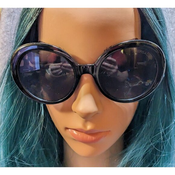 Versace Retro Black And Gold Emblem Oversized Sunglasses